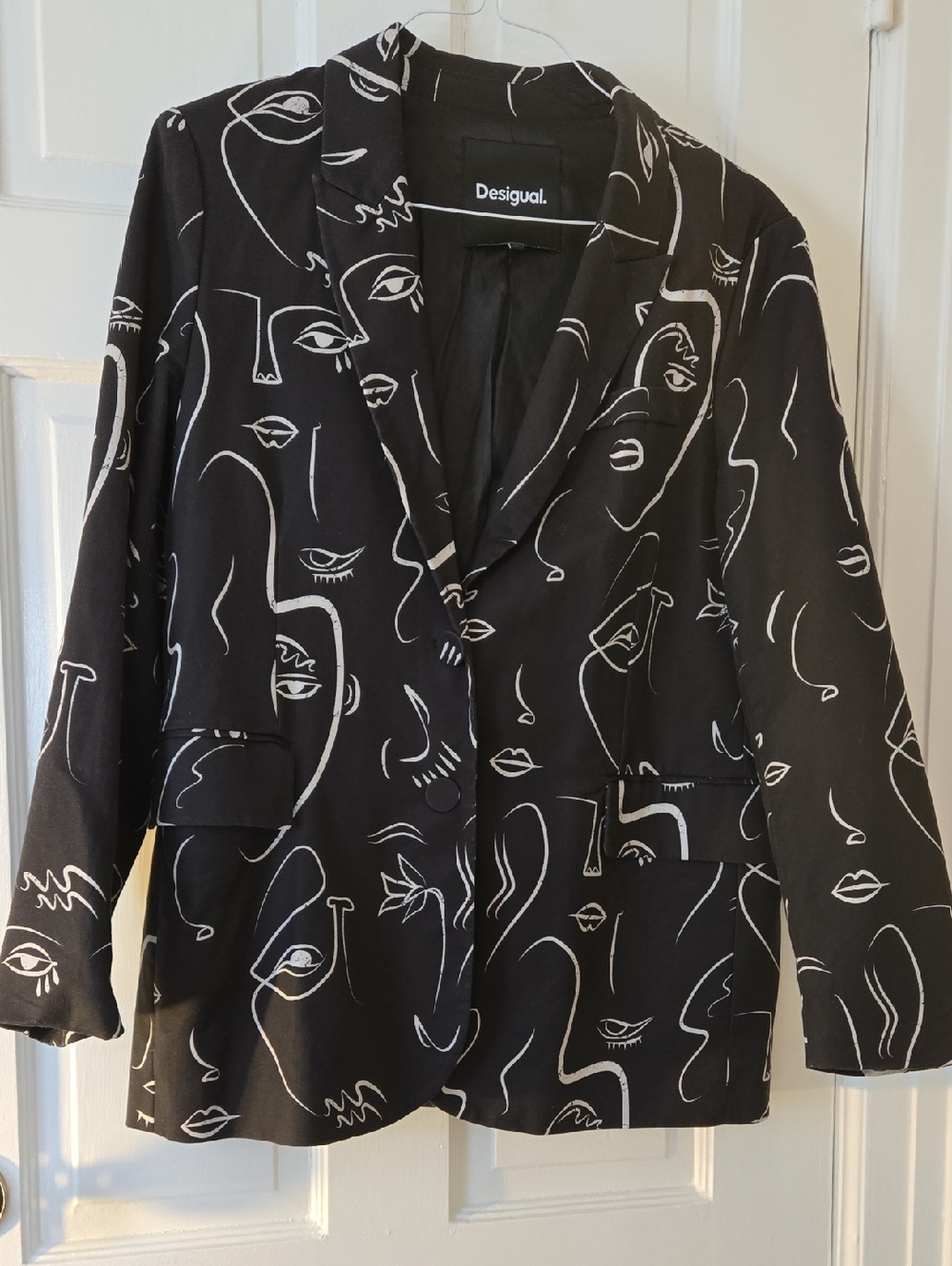 Desigual Black Blazer with White Abstract Faces